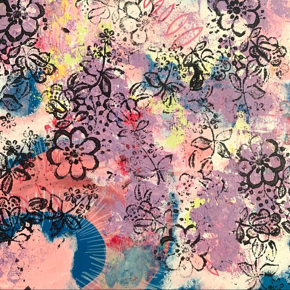 Abstract Floral Canvas Painting Original Acrylic - Picture 2 of 11